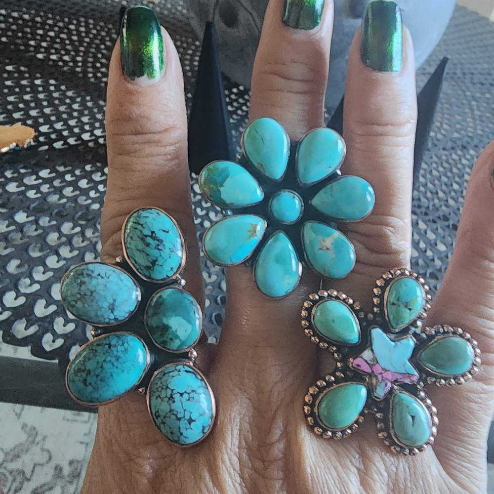 Copper Adjustable Kingman Turquoise Ring - image 2